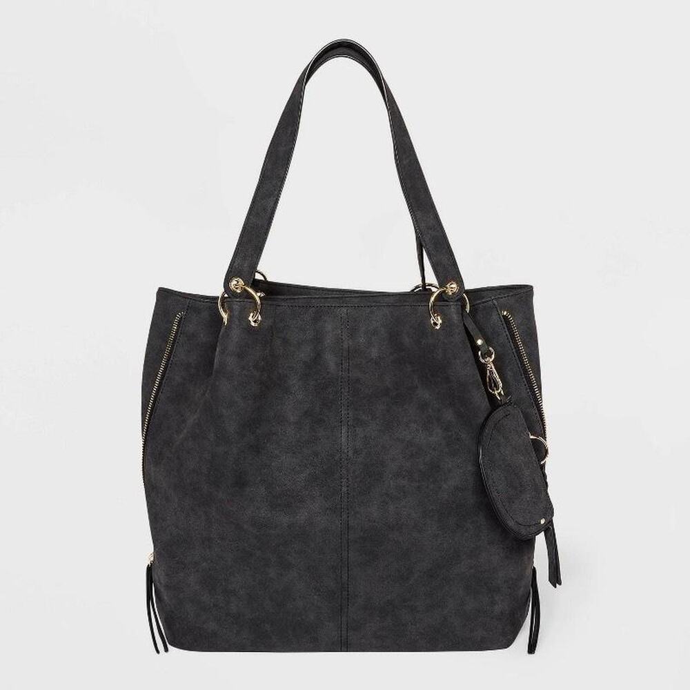 Leatherlook totebag black faux suede